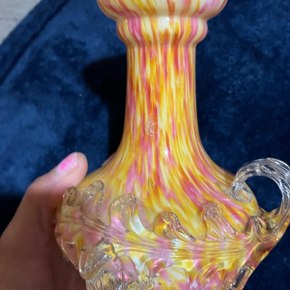 Vintage pink and yellow swirl vase
